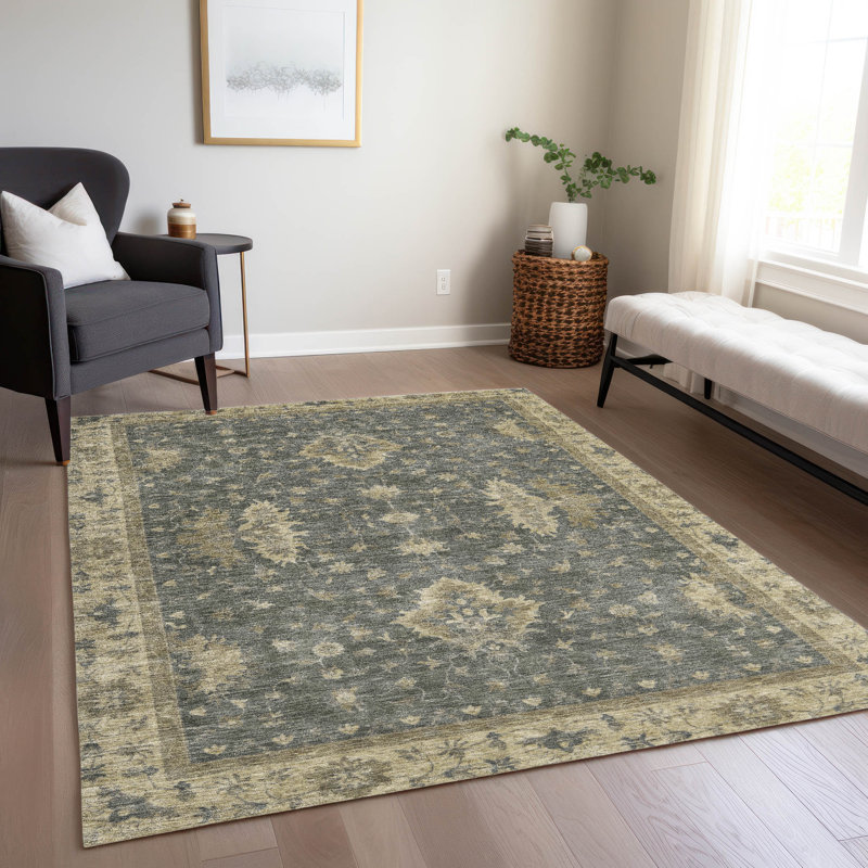 Machine Washable Indoor/Outdoor Xhevrie Gray Rug, Rectangle 3' x 5'