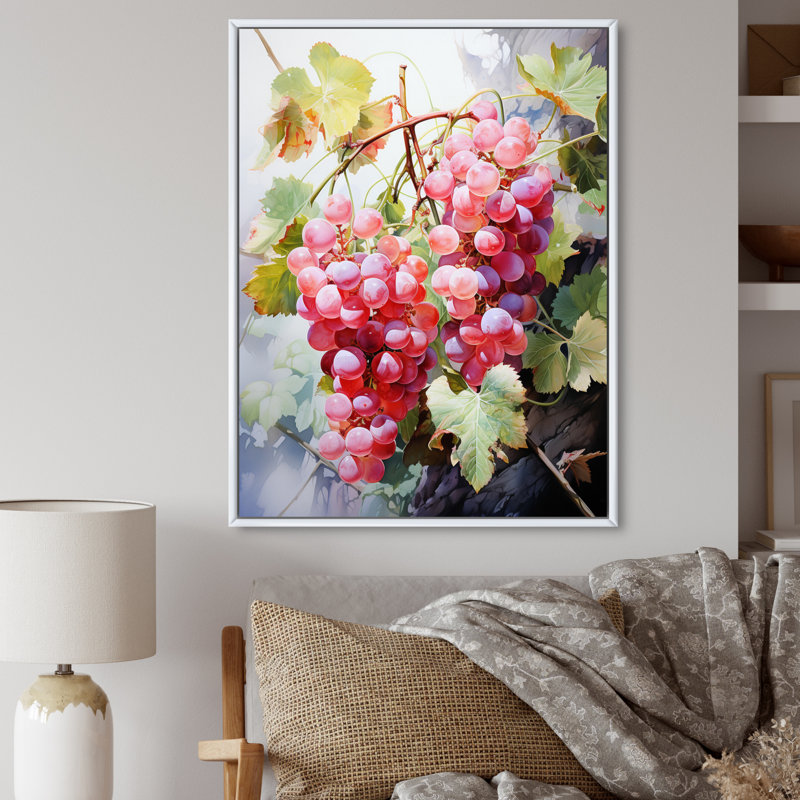 Raisins roses - Impression sur toile, H 20 po x l 12 po x P 1 po, Cadre flottant blanc