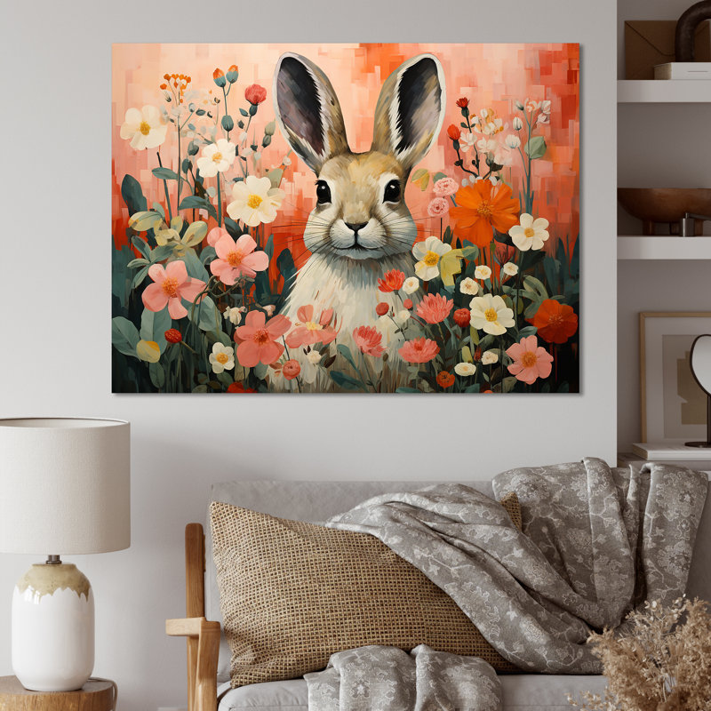 Art de mur de lapin rose, H 34 po x l 44 po x P 1,5 po, Toile tendue