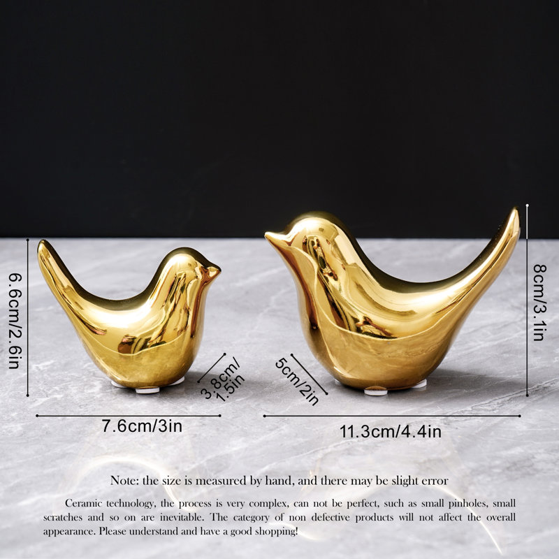 Gold Home Decor Small Birds Statues Modern Style Decorative Ornaments for Living Room Decor, Bedroom, Office Desktop, Cabinets (2Pcs Gold Birds)