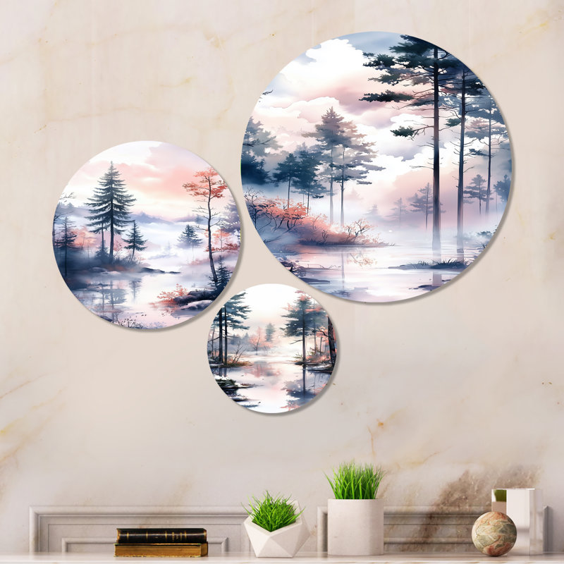 Summer Twilight Mist Woodland - Blue Nature, art mural 3 pièces