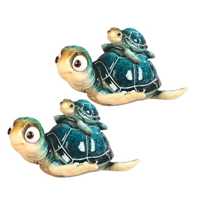 «2-PC Set» ICE ARMOUR l 6 po Tortue de mer bleue avec figurine de statue de bébé Décoration d'ornement pour la maison / chambre et idées de cadeaux parfaits pour le réchauffement de la maison, les fêtes et les anniversaires