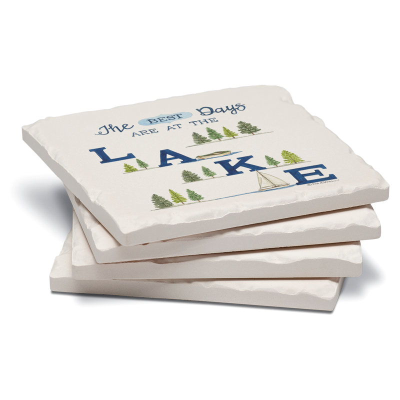 Lake Time Assorted Tumbled Tile Coaster 4 Pack