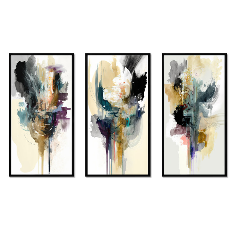 «Alizarin Command», 3 pièces sur toile, Noir, H 32 po x l 48 po
