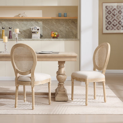 Ensemble de 2 chaises de salle à manger à dossier en rotin French Country - Chaises d'appoint rembourrées et sculptées en bois massif