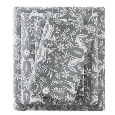 4 Pcs Full Sheet - Sage Winter Fauna Print, 100% Cotton Flannel, Luxury Oversized Dimensions Up To 18" Mattress Height, Superior Softness, Elasticized Fitted Sheet, Pre Shrunk, Includes Flat And 2