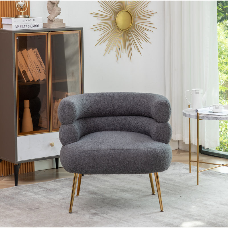 Fauteuil demi-tonneau l 30 po Demetrius, Tissu gris en peluche