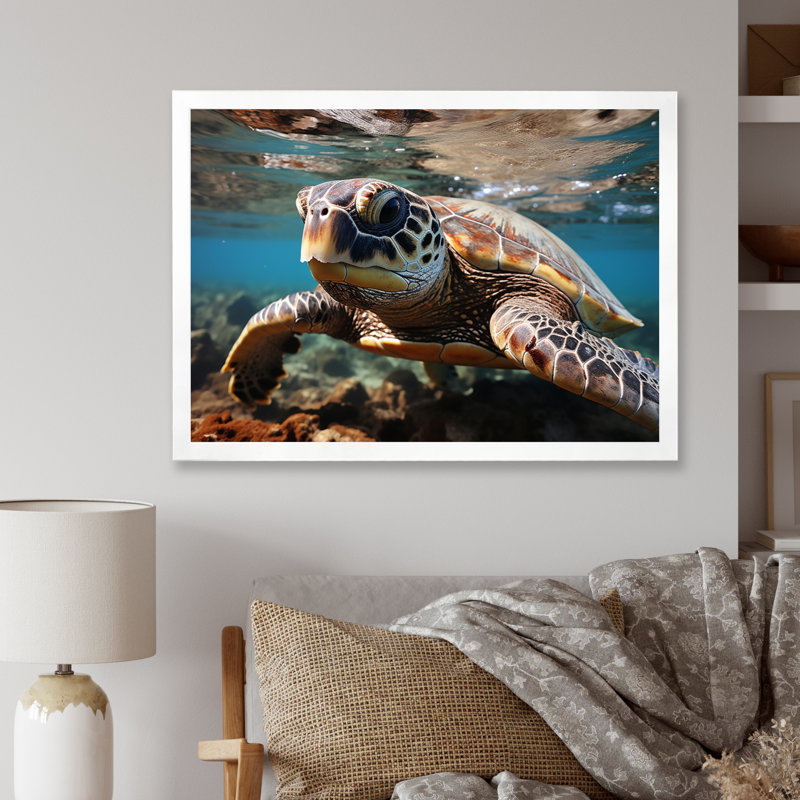 Hawaii Turle Whispers Of The Ocean sur impression sur toile, H 24 po x l 32 po x P 1 po, Cadre photo blanc