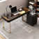 Mathian Swivel Computer Desk,Home office Desk,L-Shaped Executive Desk,Power Outlet, Glass Top