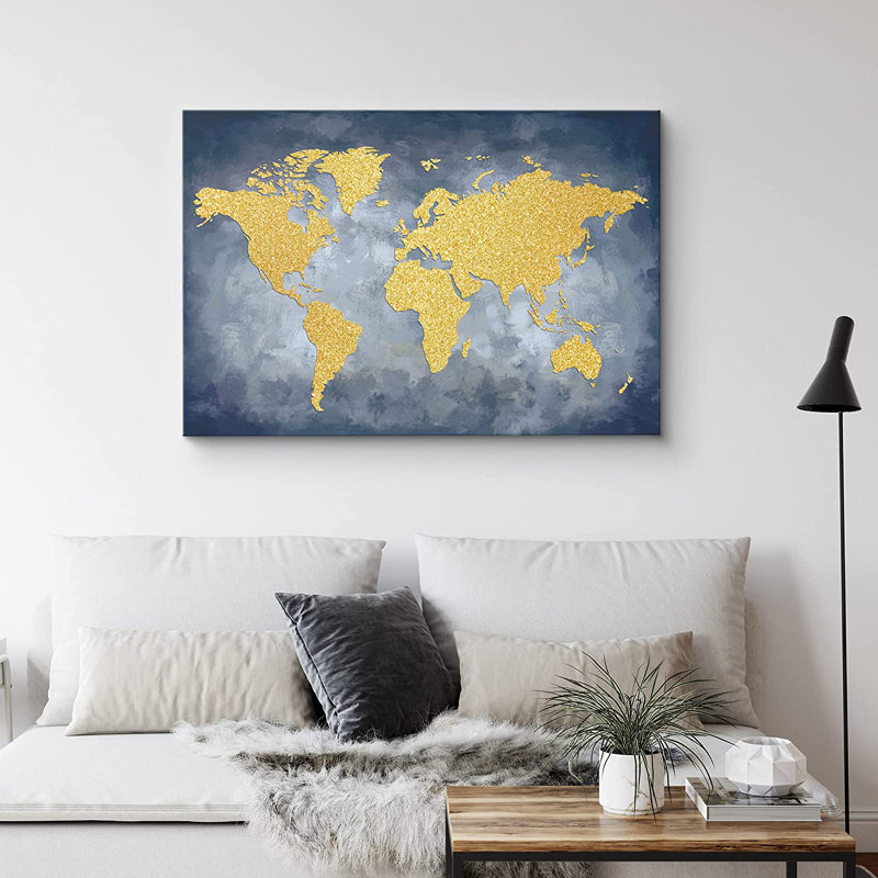 World Map " Continents On World Map Landscape Islands ", 12" H x 18" W x 1.5" D