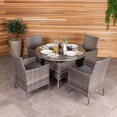 Rattan Garden Furniture Set 4 Seater With Round Dining Table Chairs For Outdoor