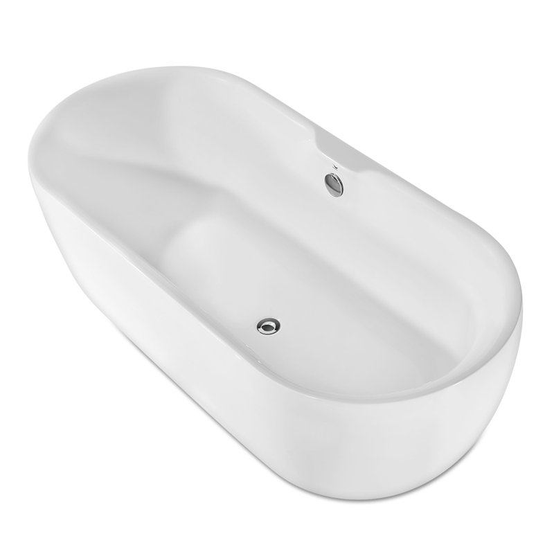 67" Glossy White Acrylic Freestanding Soaking Bathtub with Chrome Drain