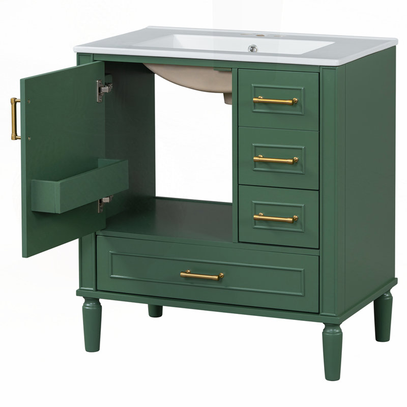 Meuble-lavabo 30 po avec lavabo en céramique, Vert
