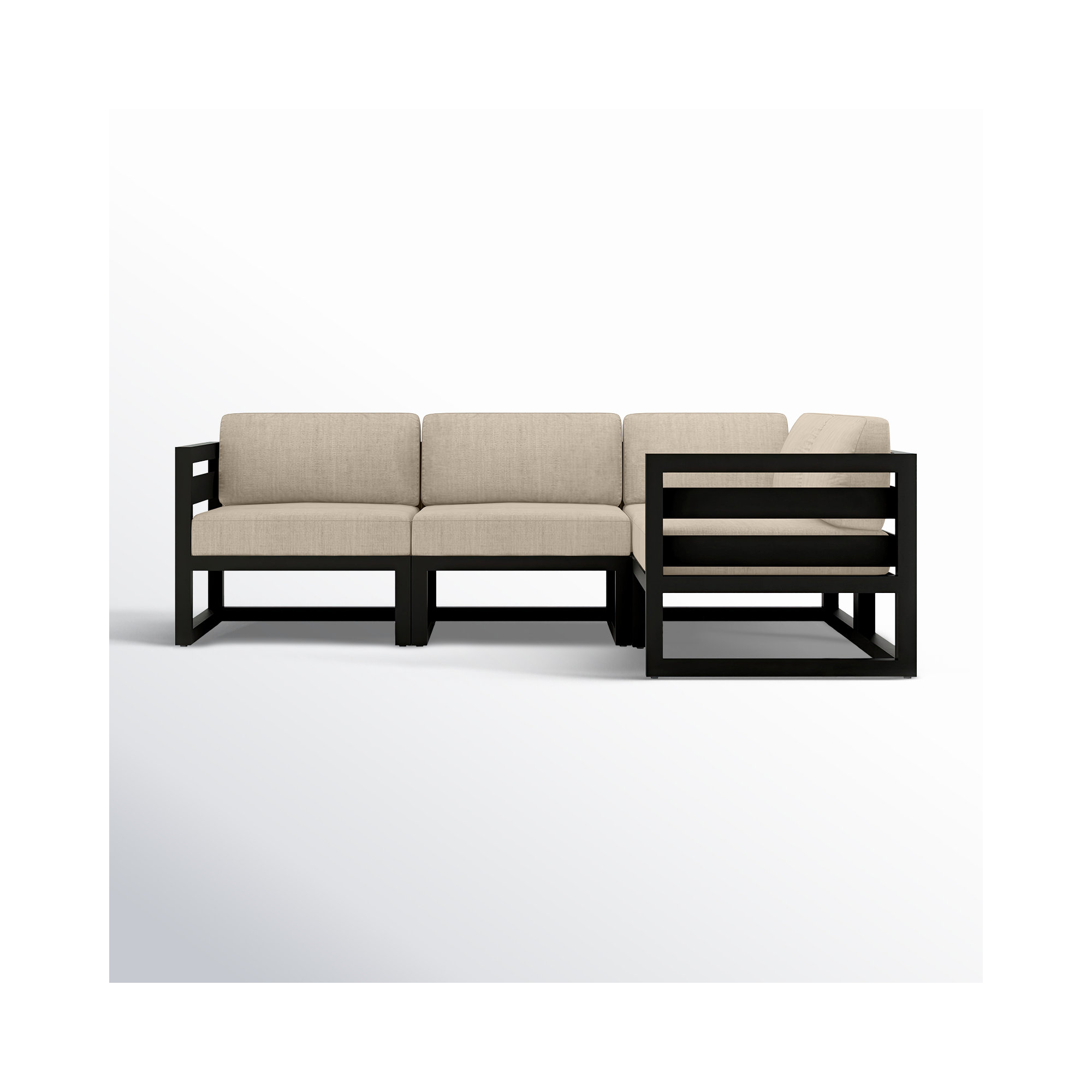 Smith 94" Outdoor Sectional with Sunbrella Cushions, Black, Canvas Flax