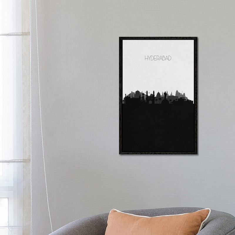Hyderabad, India City Skyline by Ayse Deniz Akerman - Print on Canvas, Black Framed Canvas, 101.6 cm H x 66.04 cm W