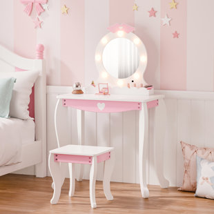 Ensemble de coiffeuse pour enfants avec miroir lumineux et tabouret
