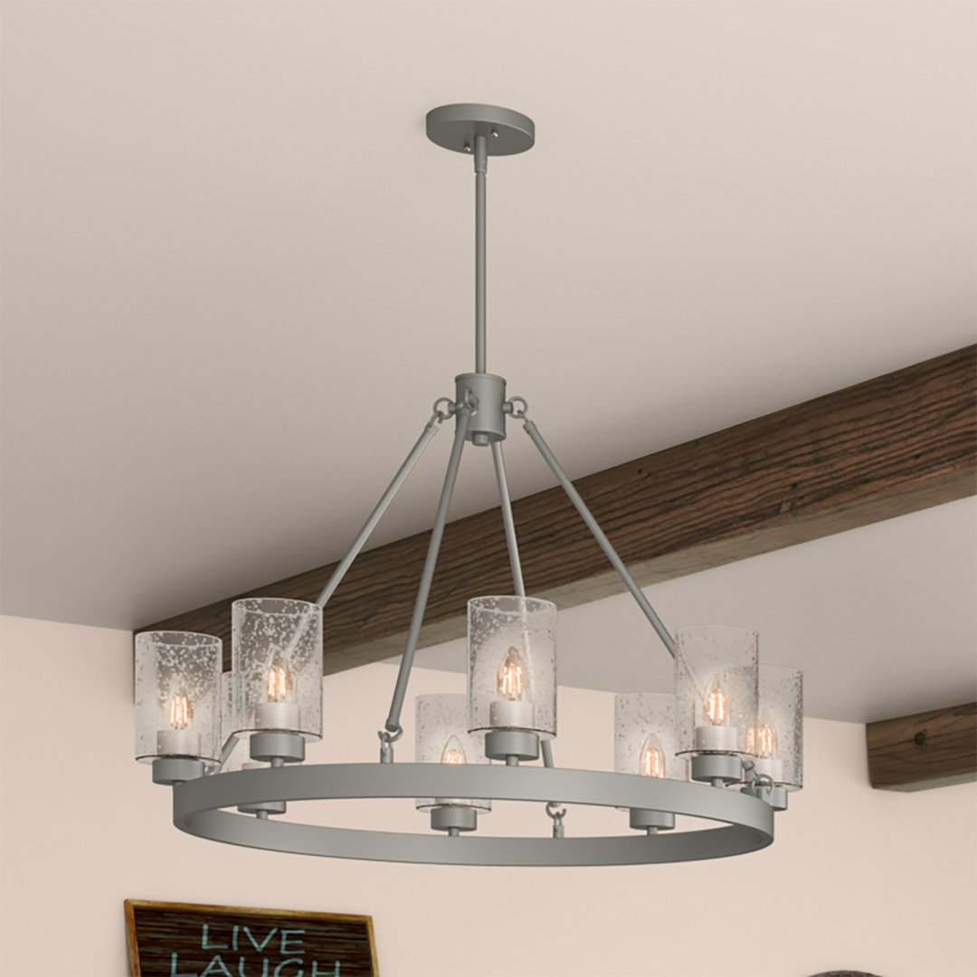 Hartland 8 - Light Candle Style Wagon Wheel Chandelier Hunter Fan 