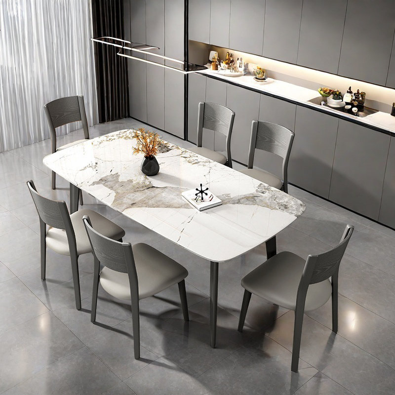 Rectangular modern simple dining table and chair, 29.5"H x 70.8"L x 35.4"W