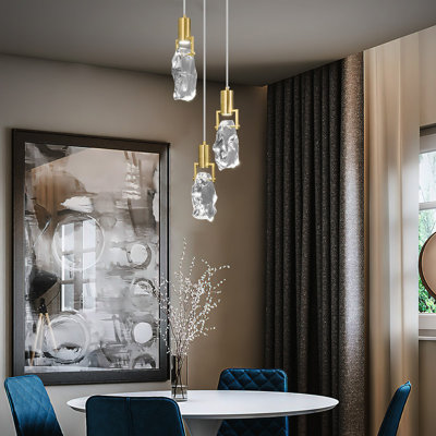 Luminaire suspendu en cristal transparent clair et irrégulier Mini luminaire suspendu à DEL moderne pour salle à manger avec îlot de cuisine (3 lumières)