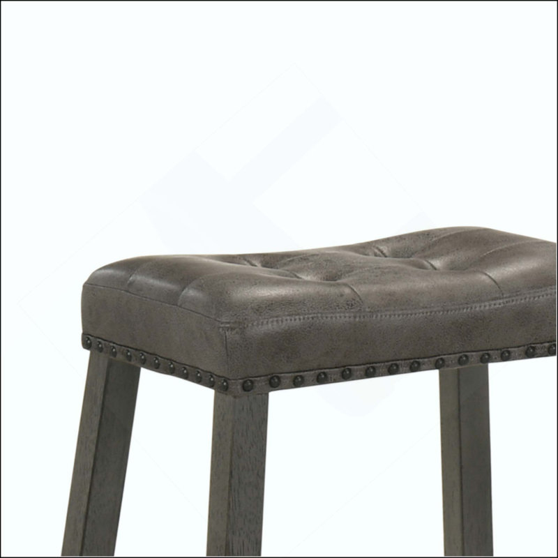 Set Of 2 Rustic Counter Stools, Backless Wooden Farmhouse Barstools With Faux Leather Seat, Distressed Finish, Space-Saving Design