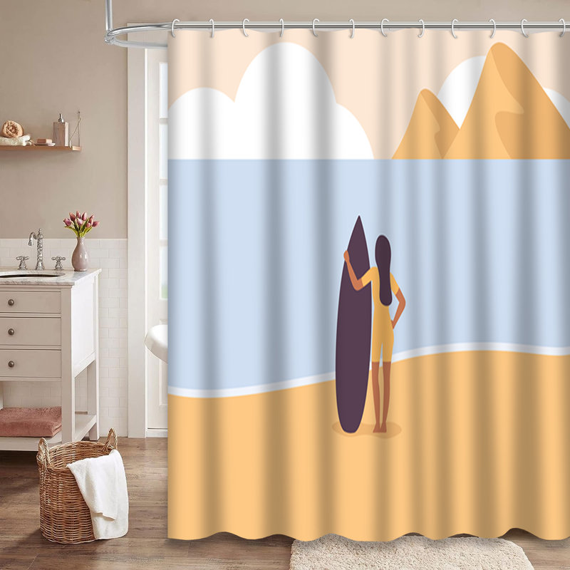Rideau de douche femme avec planche de surf et 12 crochets, L 72 po x l 78 po