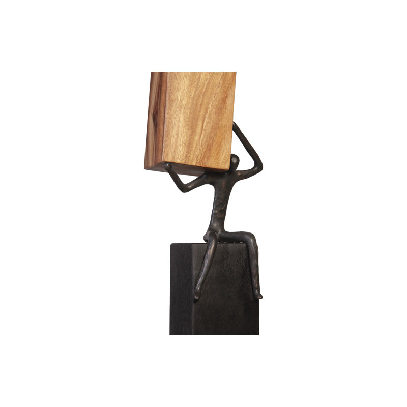 Atlas Transitional Black and Brown Wood Statue, 68'' Height