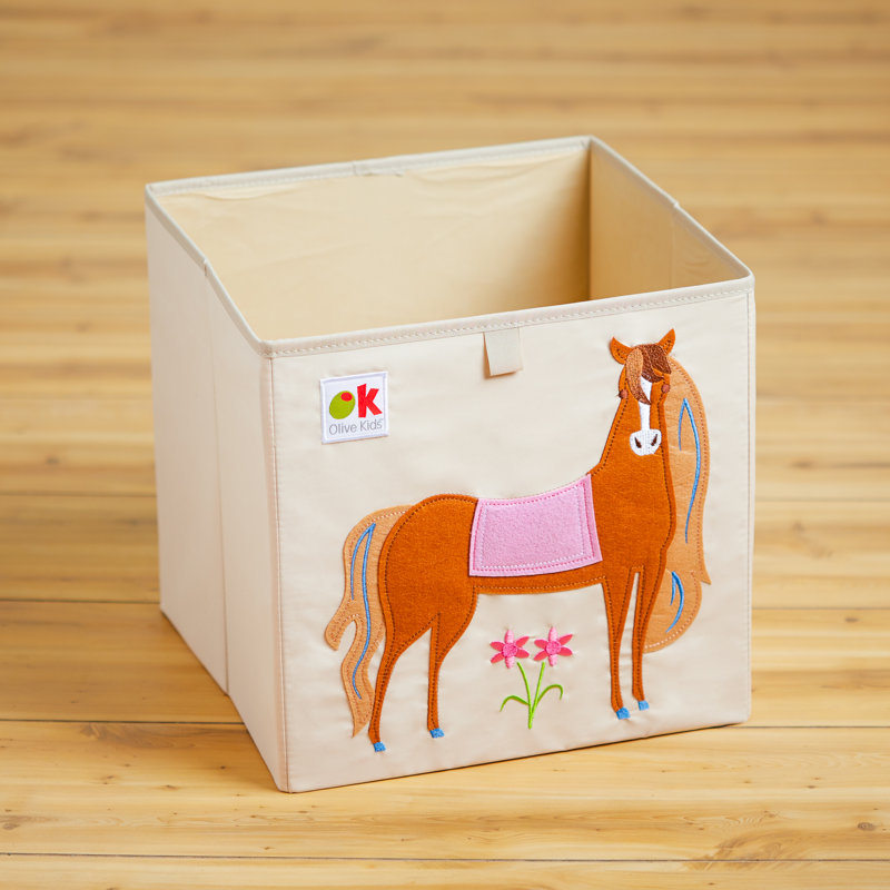Wildkin Beige Fabric Kids Storage Cube with Horse Design