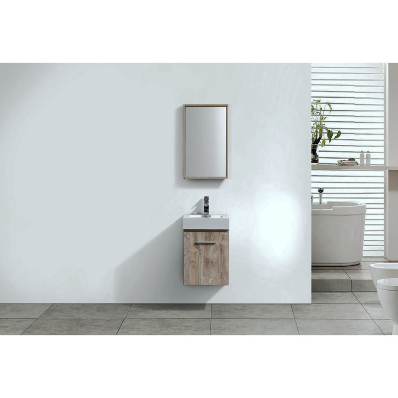 Ensemble de meuble-lavabo simple mural 16 po Royka, Bois naturel