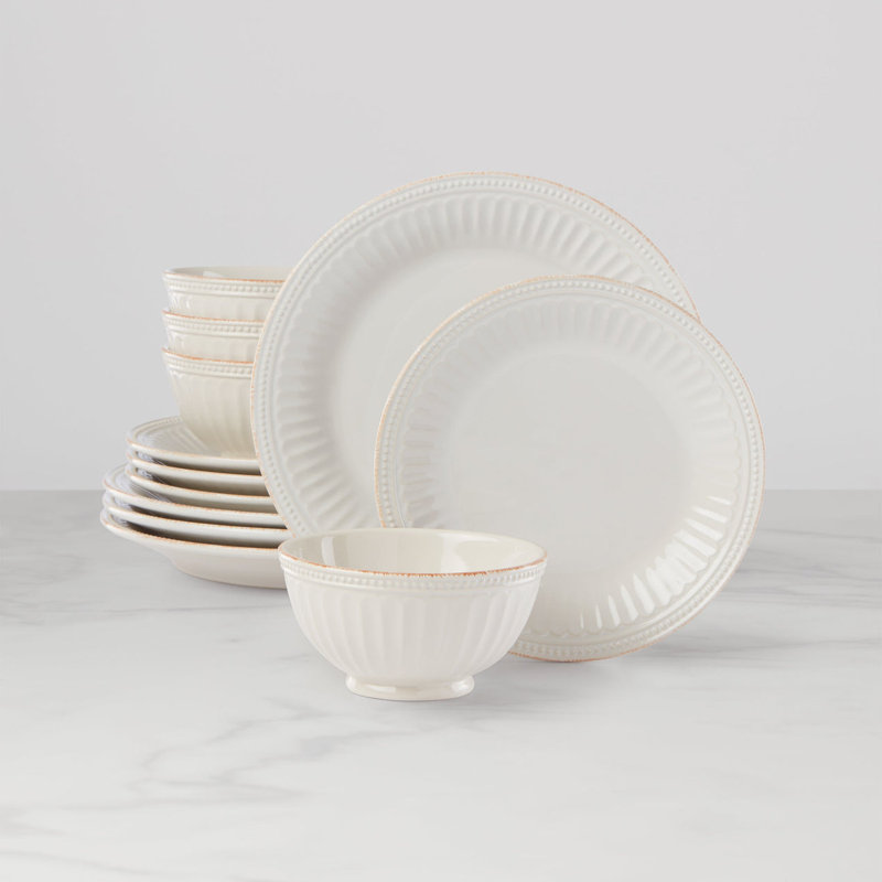 Lenox French Perle Groove 12-Piece Plate & Bowl Set, White