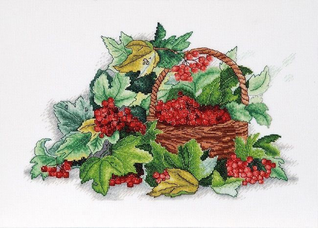 Basket with Viburnum Counted Cross Stitch Kit by Alisena 1237A