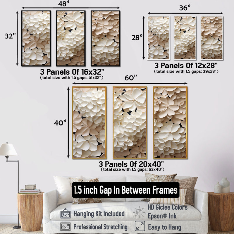 Vintage Minimalism Hydrangea II - Hydrangea Wall Art Set, 28" H x 36" W x 1" D, Black Floater Framed