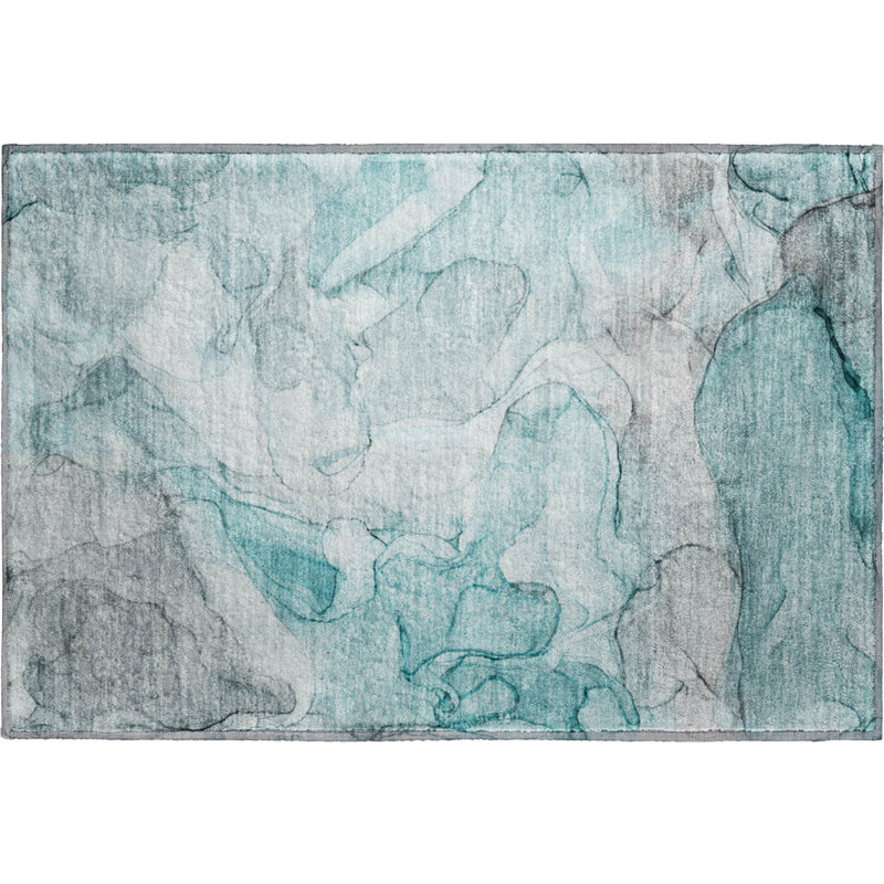 Premium Machine Washable Cerrito AMF512 Teal Rug, Rectangle 1'8" x 2'6"