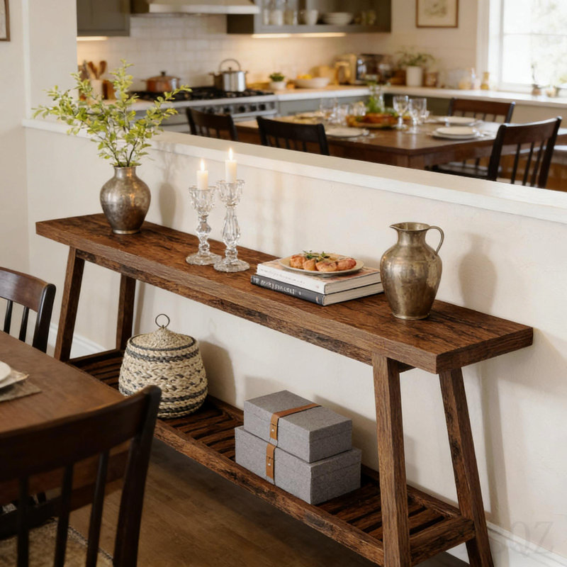 2-Tier Sofa Table,Console Table,Extra-Long Entryway Table, Brown