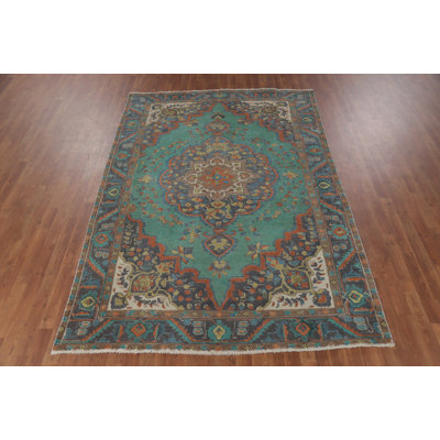 Turquoise Green Wool Traditional Area Rug 6x9