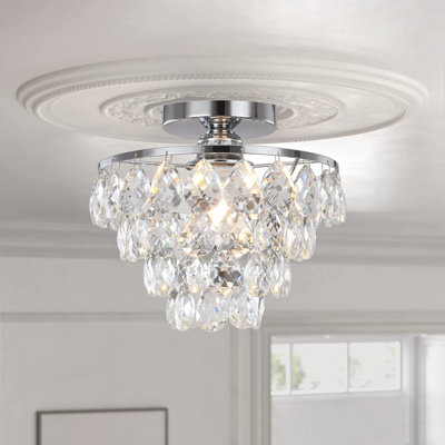 Daugherty Mini Crystal Chandelier Ceiling Light Small, Modern Crystal Ceiling Light for Hallway Overhead Fixtures Semi Flush Mount Mini Chandelier for Bedroom Hall Living Room Hallway