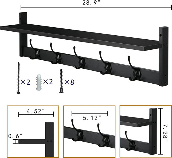 Berkshire Solid Wood 5 - Hook Wall Mounted Coat Rack