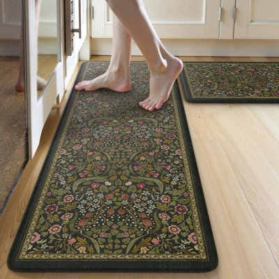 Ensemble de 2 tapis de cuisine antidérapants en mousse viscoélastique Green