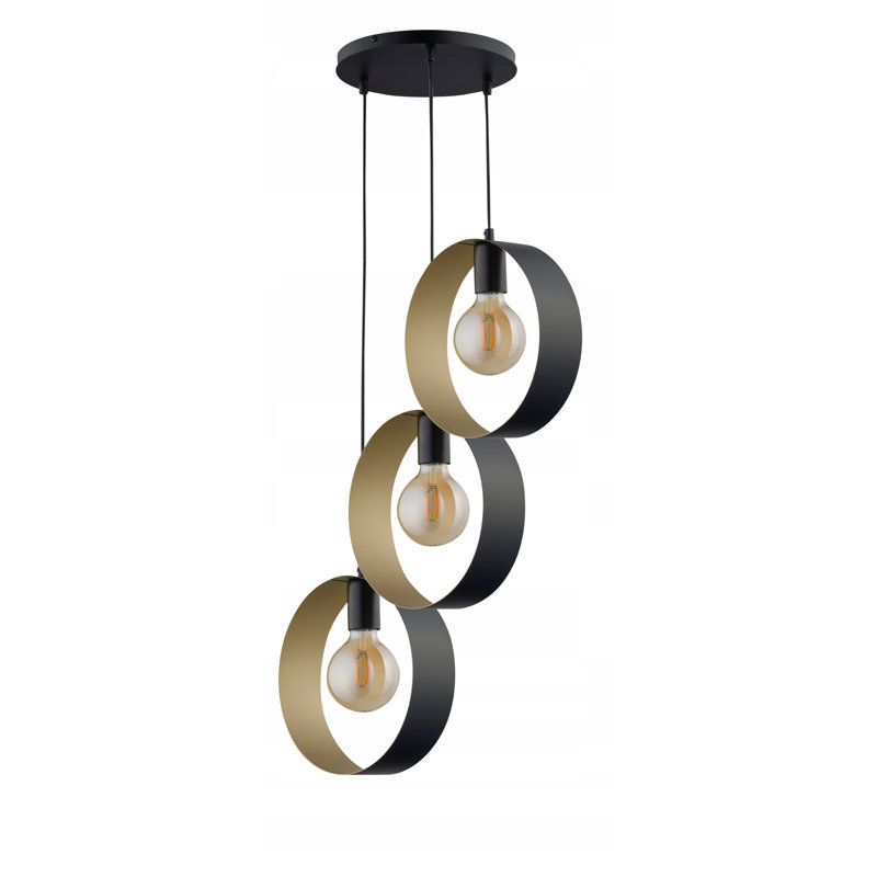 3 - Light Painted Steel Pendant, Black/Gold