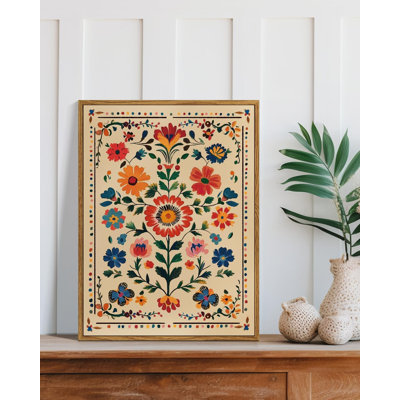 Framed Canvas Wall Art, Tropical Floral Print, Boho Style, 12x16in, Bedroom, Home Office