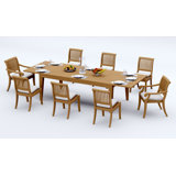 6 Seats 7 Pcs Grade-A Teak Wood Dining Set: 122" Caranas Double Extension Rectangle Table And 6 Arbor Stacking Chairs (2 Arm & 4 Armless Chairs) #11AB2902