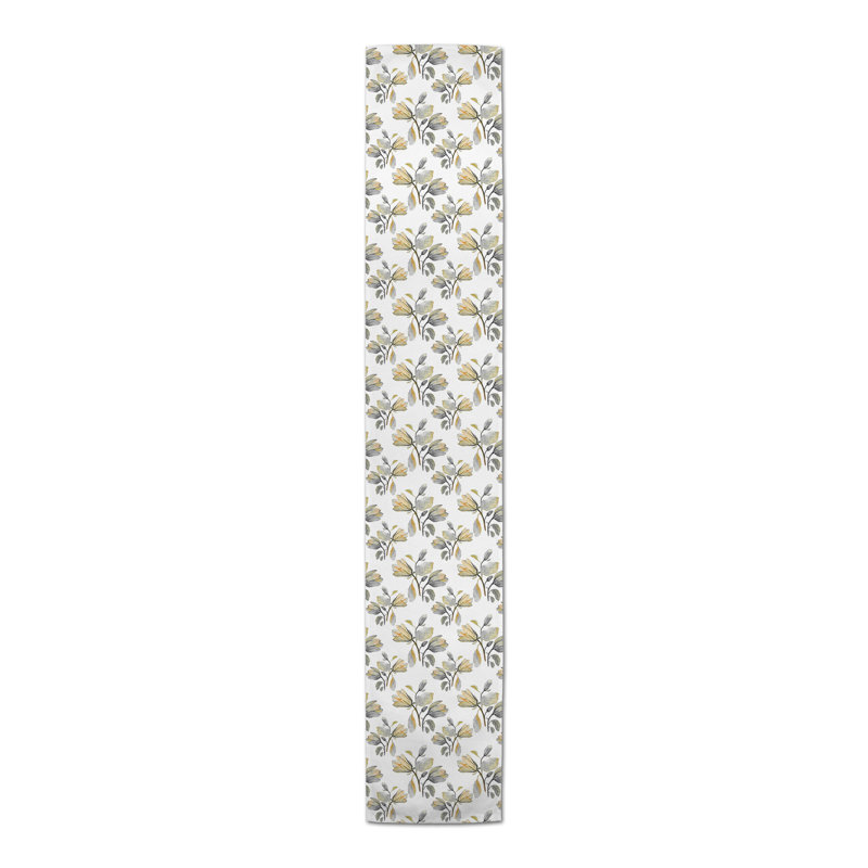 Behrad Rectangle Floral Polyester Table Runner, 72" x 16", Yellow