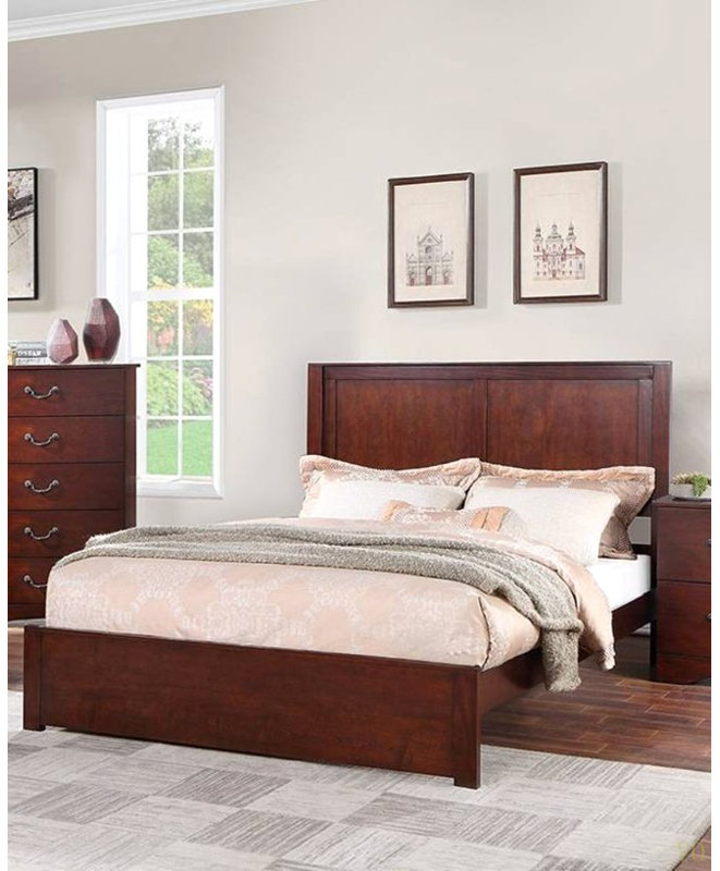 Mobilier de chambre à coucher avec lit à panneaux et lit très grand 1pc California, Très grand californien, Cherry