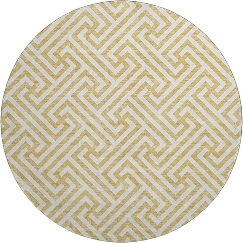 Premium Machine Washable Tweedy Gold Rug, Round 8'