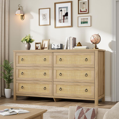 6-Dresser for Bedroom - Natural Rattan Style Storage for Nursery