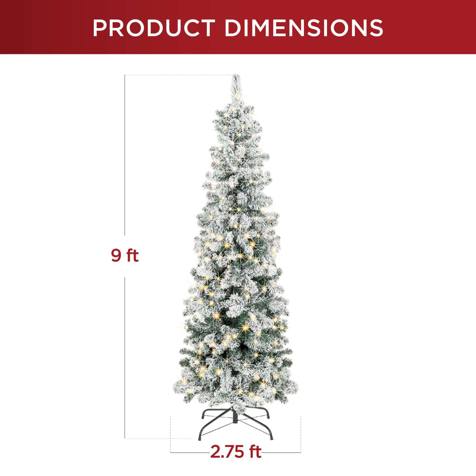 Pencil Frosted 12' Pre-Lit Pine Christmas Tree, 9' H