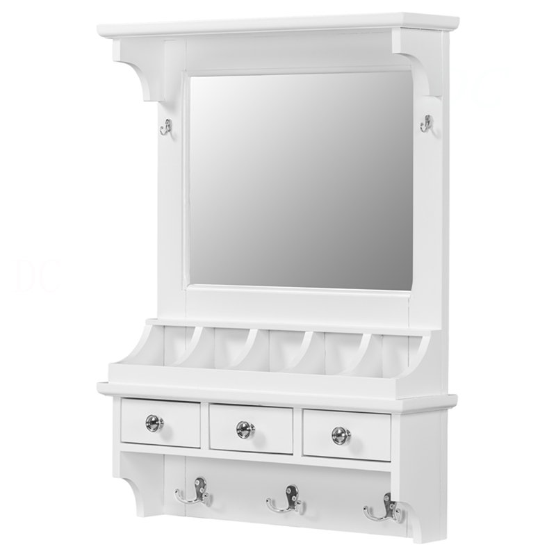 Meuble-lavabo flottant avec grand miroir, meuble-lavabo mural avec tiroirs, pochettes et crochets, rangement décoratif pour petits espaces