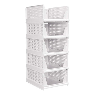 Paniers de rangement pour garde-robe empilables - Ensemble de 5 organisateurs de garde-robe et d'armoires pliables, bacs à tiroirs peu encombrants pour chapeaux, blanc
