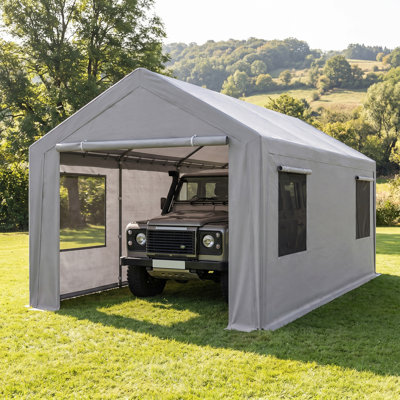 12 ft.W x 20 ft.D Portable Carport With Removable Sidewalls, Roll-up Windows and Zipper Door, Grey