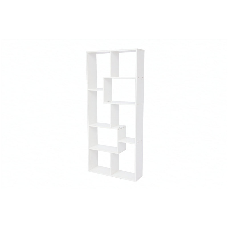 Asymmetrical Display Shelf & Bookcase, 5-Tier, White, White