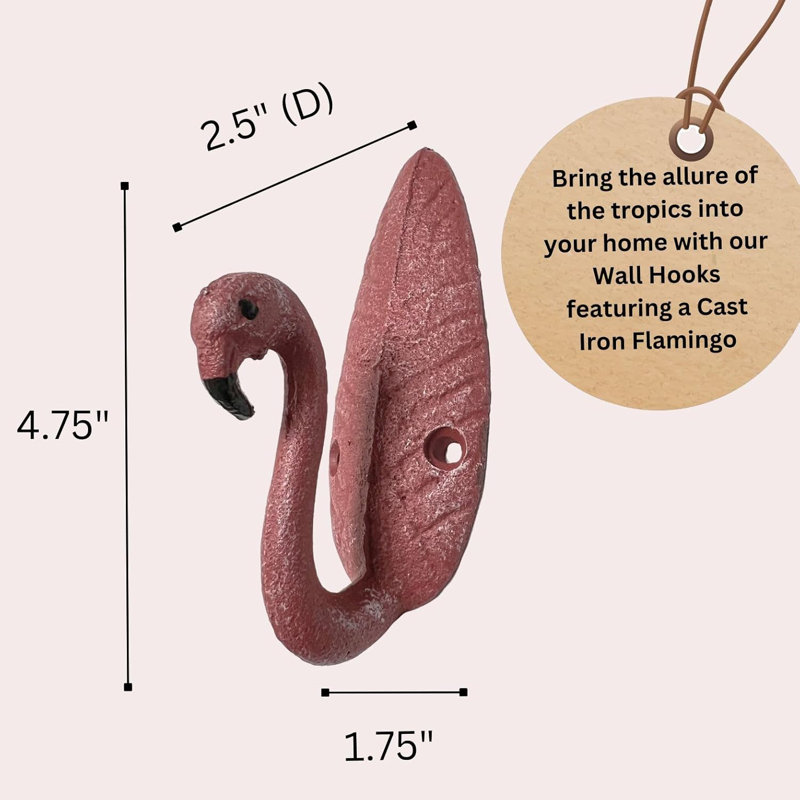 Cast Iron Tropical Coastal Flamingo Wall Hooks Set of 3 Decorative Hangers for Coats Towels and Keys